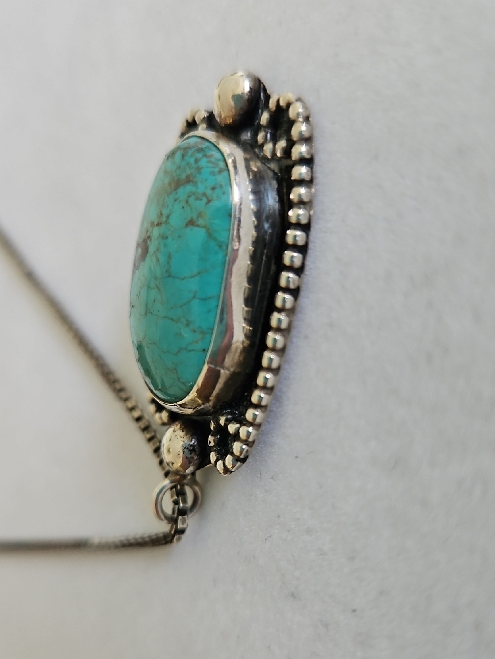 Vintage Sterling Silver Turquoise Pendant - Picture 9 of 15